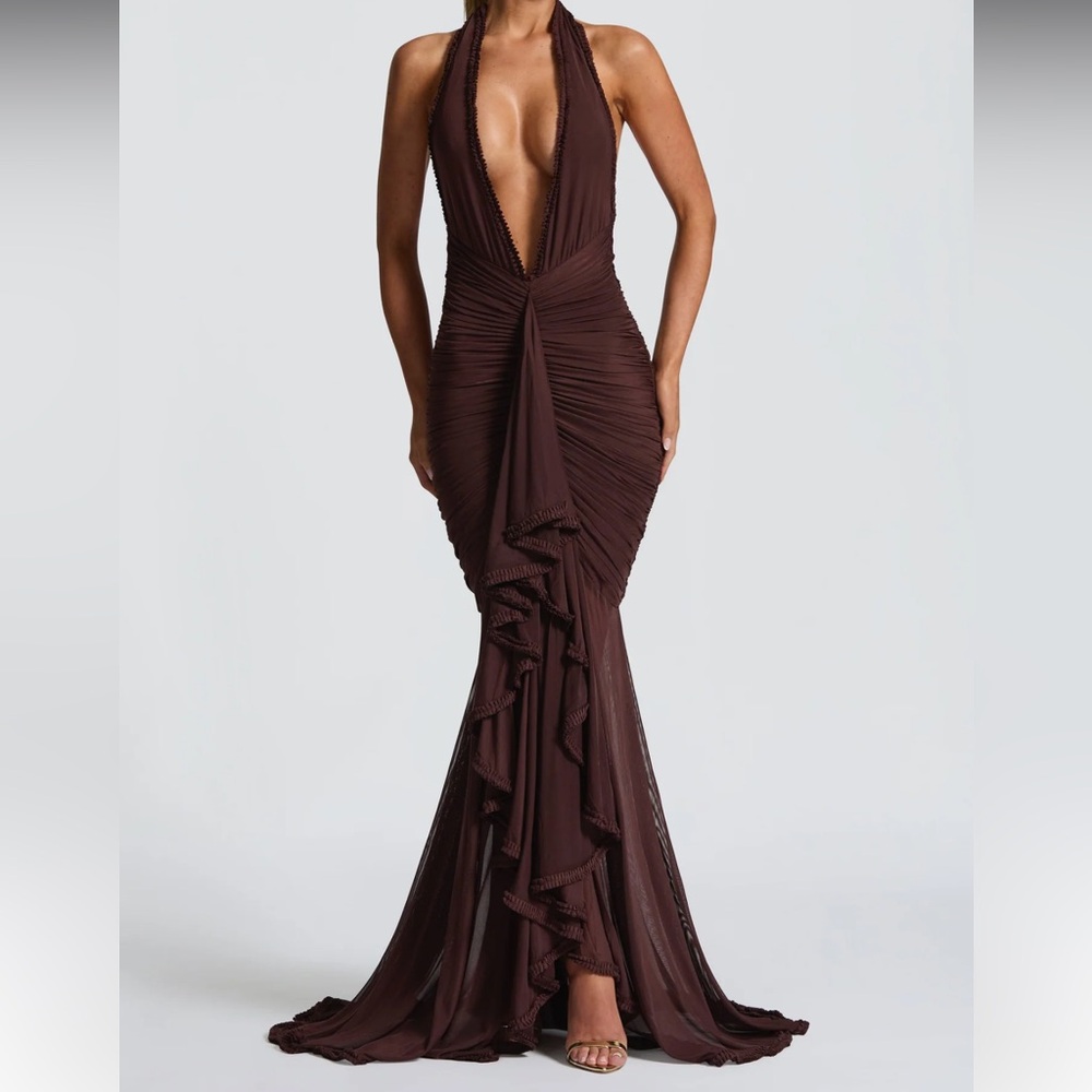 BABYBOO JANESSA MAXI DRESS IN PLUM BROWN SIZE XS